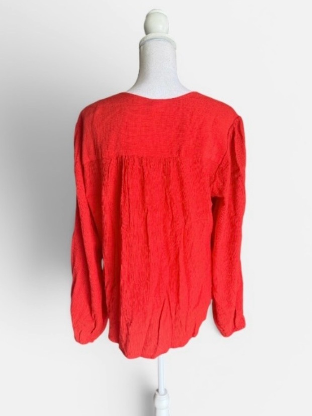 Free People "Check On It" faux Wrap Top Gauzy texture in the shade Flame sz Med - Picture 3 of 8